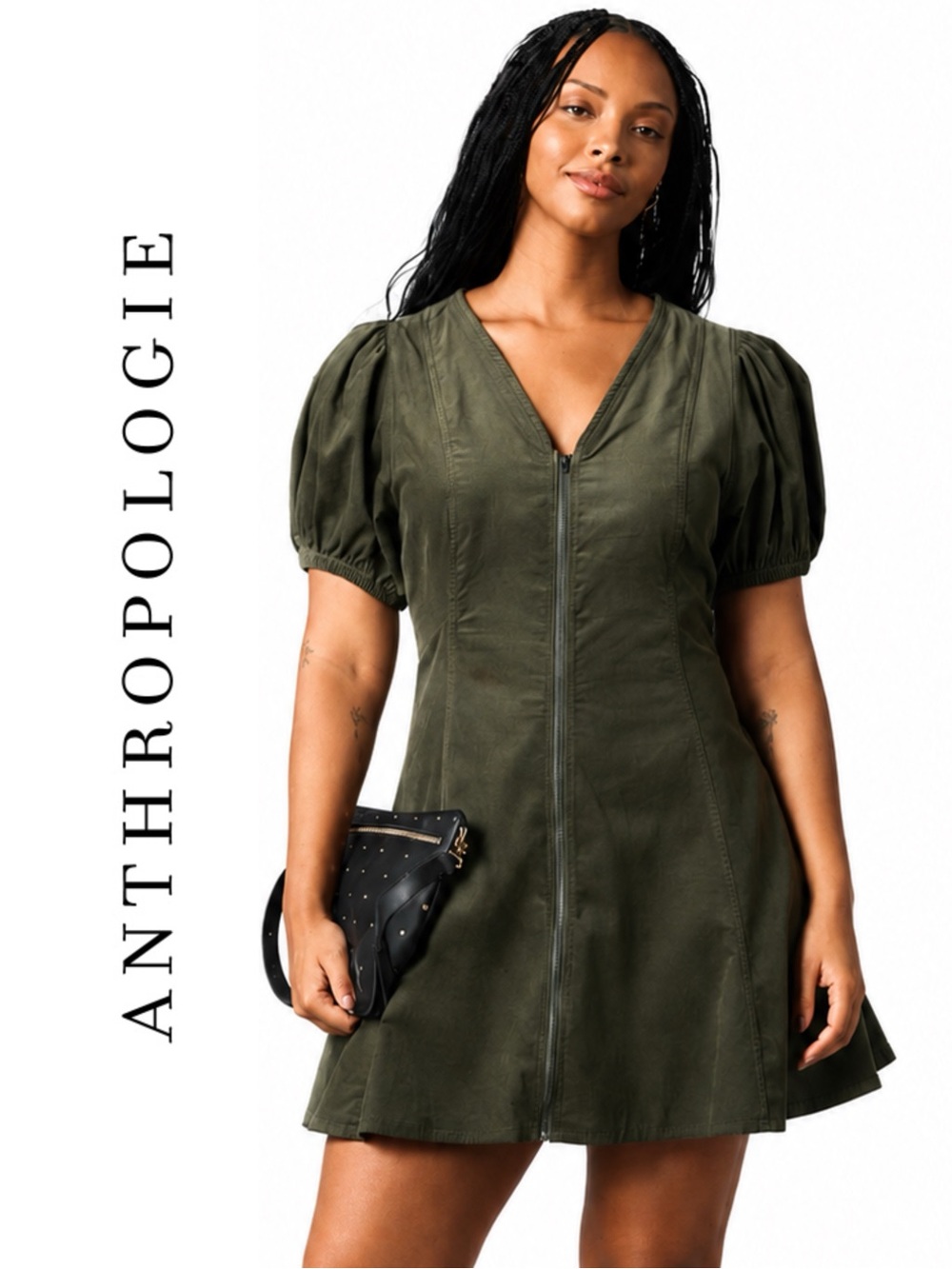 Anthropologie Calder Puff-Sleeve Corduroy Mini Dress